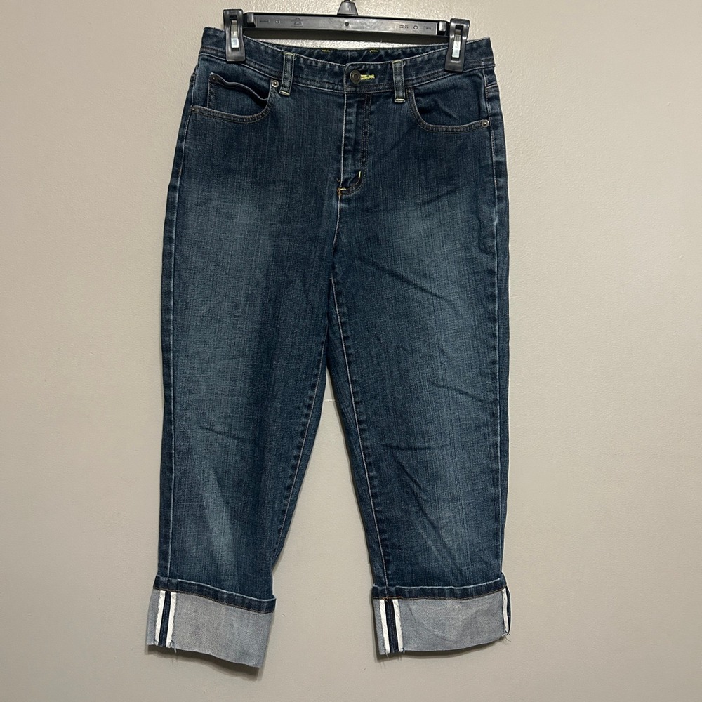 Talbots Cropped Jeans Women 4 28X21 Blue Denim Cuffed Selvedge Stripe Detail Y2k
